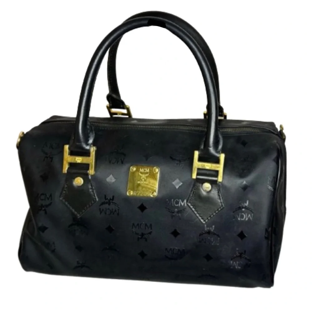 MCM Black Visetos Boston Rolled Top Handle Carry-On Overnight Night Bag EUC